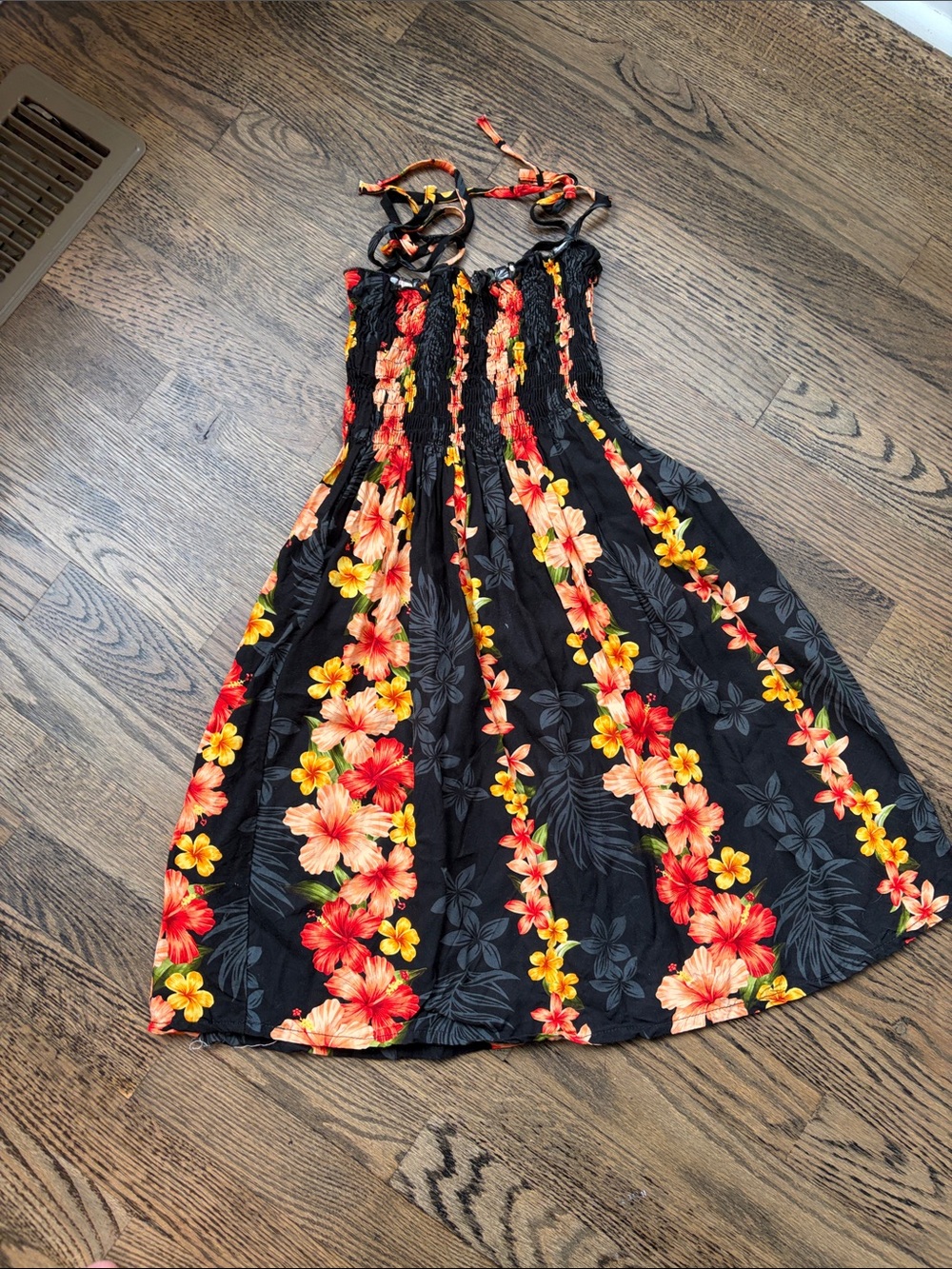 Girls Black Floral Halter Dress - Made in USA